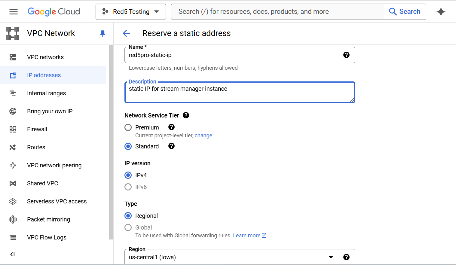 Reserve Static IP