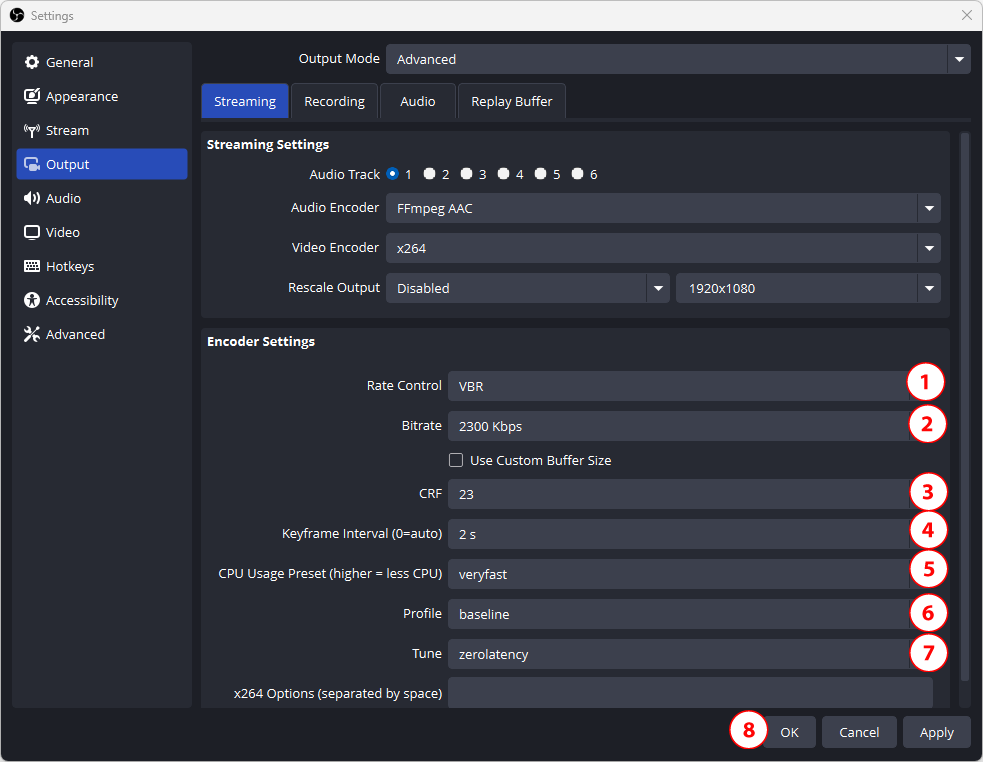 OBS Studio Output Settings continued