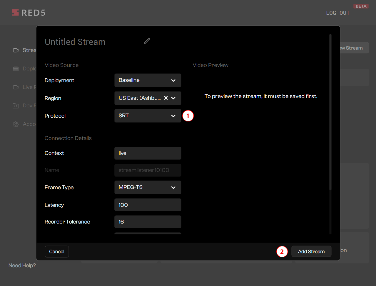 Red5 Cloud Create New Stream