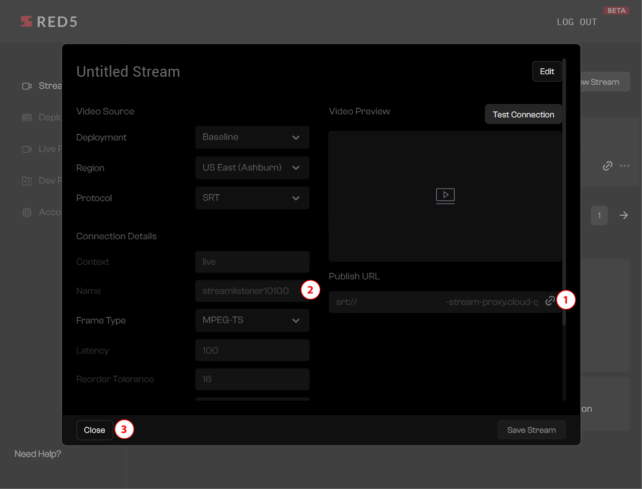 Red5 Cloud SRT Stream Properties